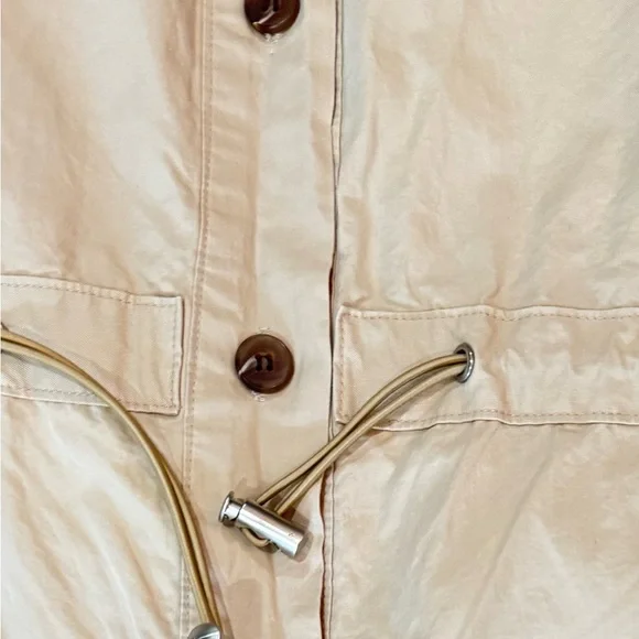 Beige Utility Jumpsuit Button Front Drawstring Waist Cropped Pockets Womens M - Picture 4 of 9